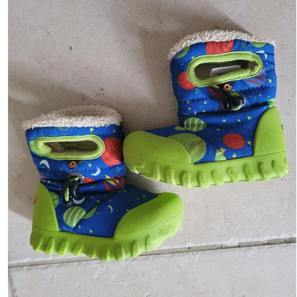 BOGS B-Moc Space Snow Boots Infant 4 EU 20 Blue Green Faux Fur Waterproof -4°F